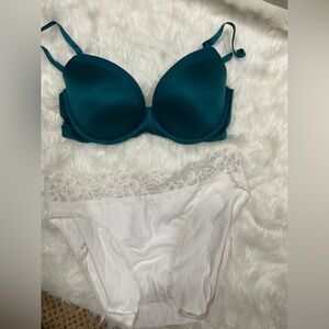 Victoria's Secret Teal Push-Up Bra with White Lace Bikini